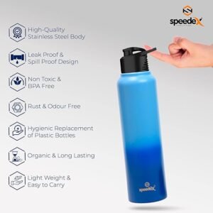 Water Bottle 1 Ltr, Dual Blue, Stainless Steel